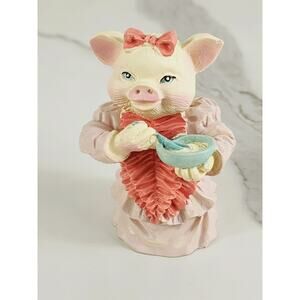 Chef Piglet Pig Lover Piggy w/ Bow Cute Dress Cooking 3 1/2" Figurine 80s
